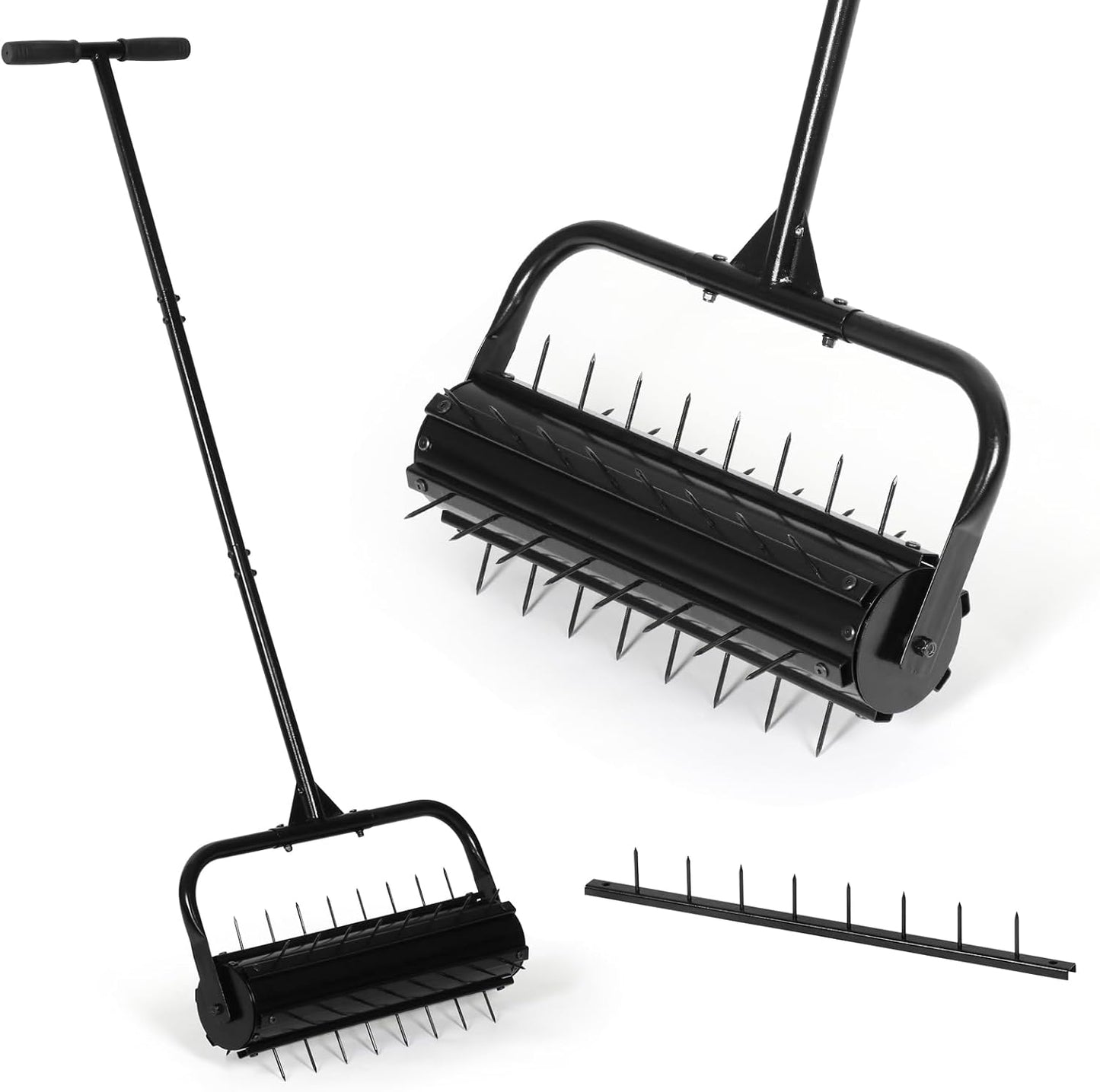 SMONTER Manual Lawn Aerator, 22” Heavy Duty Rolling Aerator Lawn Tool for Yard Garden, Aeration Tool with Spike Soil Penetrator