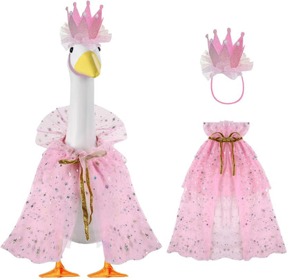 Birthday Porch Goose Outfits for 23" 17" Cement Plastic Lawn Goose Happy Birthday Hat and Cape for Outdoor Yard Garden Art Decor (Pink)
