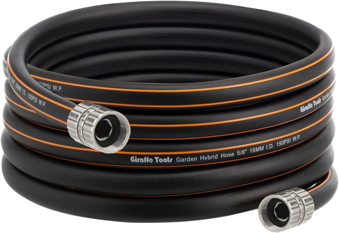 Giraffe Tools Leader Hose 8ft x 5/8", Custom Length, Heavy Duty, No Kink, Flexible, Rubber Garden Hose, Leakproof Water Hose with Female to Female Fittings, 600 Burst PSI