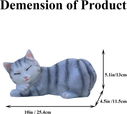 Cat Statue Outdoor Garden Decor, Cat Statues & Figurine Garden Statues Outdoor Clearance for Patio, Lawn Decoration, 6" Grey Sleeping Tabby Statue for Indoor Table Accessory, Gift for Mom