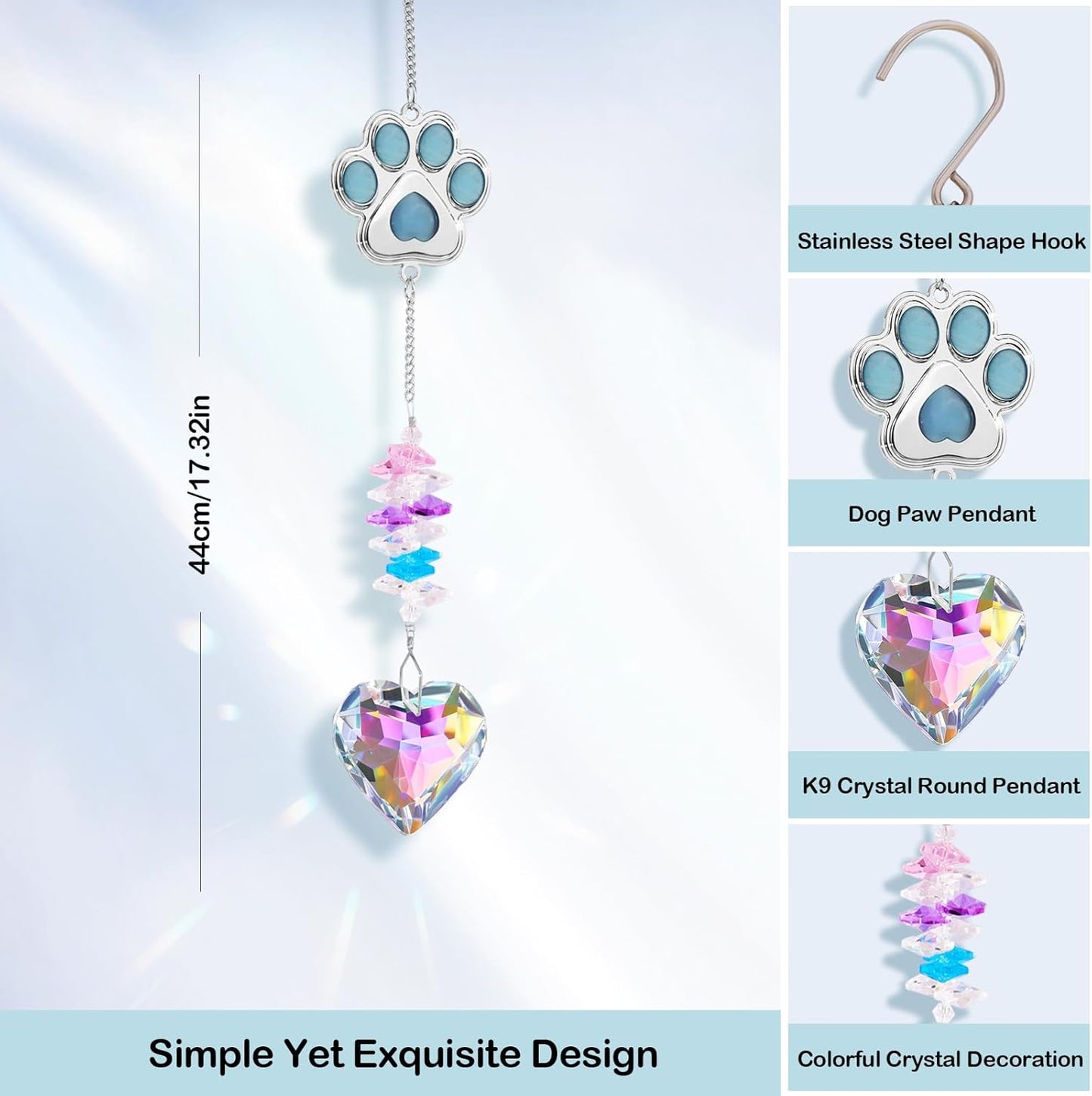 Dog Memorial Gifts for Loss of Dog - Loss of Dogs Sympathy Gift - Pet Memorial Crystal Decor Suncatcher - Thoughtful Dogs Remembrance Bereavement Gift (Blue Heart Crystal Suncatcher)