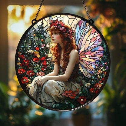 Fairy Flower Suncatcher Acrylic Window Hangings Unique Garden Gift for Mom Handmade Modern Home Decor Sun Catchers Windows Indoor Hanging Decorations Outdoor
