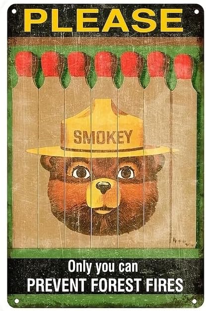 Smoky Bear Vintage Metal Tin Sign - Fire Safety & Prevention, Perfect for Home, Bar, Kitchen, Garage, or Restaurant Wall Decor, 12x8 Inch
