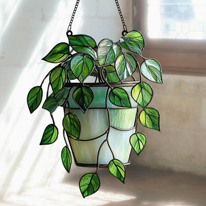 Cascading Ivy Leaf Acrylic Suncatcher Stained Glass Effect Window Car Hanging Christmas Ornament Indoor Outdoor Decor Garden Sun Catcher Panel for Monstera Lover for Women Mom Grandma
