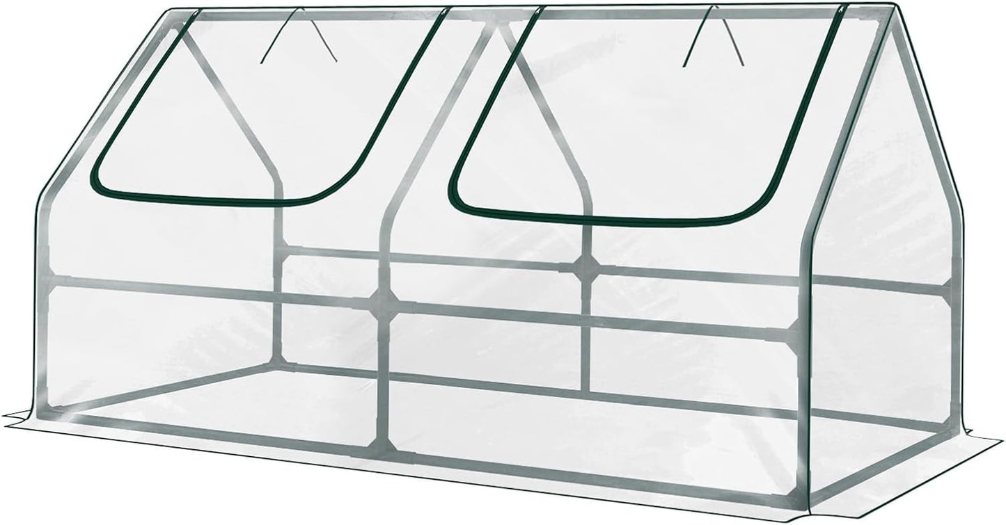Aoodor 4 x 2 x 2 ft Mini Greenhouse with 2 Zipper Doors, Water Resistant, UV Protected for Flowers, Vegetables and Herbs, Transparent