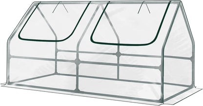 Aoodor 4 x 2 x 2 ft Mini Greenhouse with 2 Zipper Doors, Water Resistant, UV Protected for Flowers, Vegetables and Herbs, Transparent