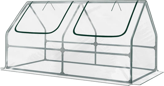 Aoodor 4 x 2 x 2 ft Mini Greenhouse with 2 Zipper Doors, Water Resistant, UV Protected for Flowers, Vegetables and Herbs, Transparent