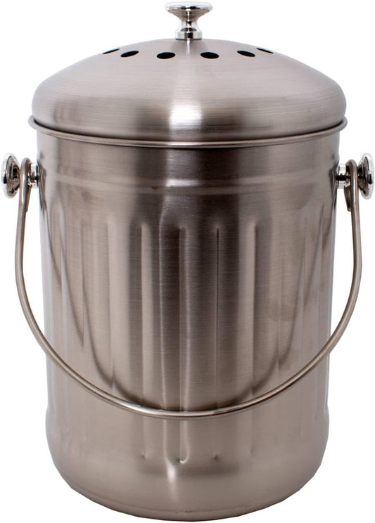 Lehman's Countertop Compost Bin, Odorless Kitchen Composting Pail with Carbon Filters, Stainless