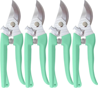 Pruning Shears for Gardening, 4 Pack Garden Scissors for Cutting Fresh Flowers, Floral Clippers for Plants, Fruits (Green)