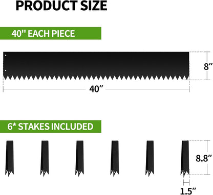 Landscape Edging 6-Pack, 40" L x 8" H Strips, Hammer-in Steel Garden Bed Metal Borders with 6 Clips, Bendable Metal Landscape Edging for Garden, Yard, Park, Lawn(Black, 40 Tooth)