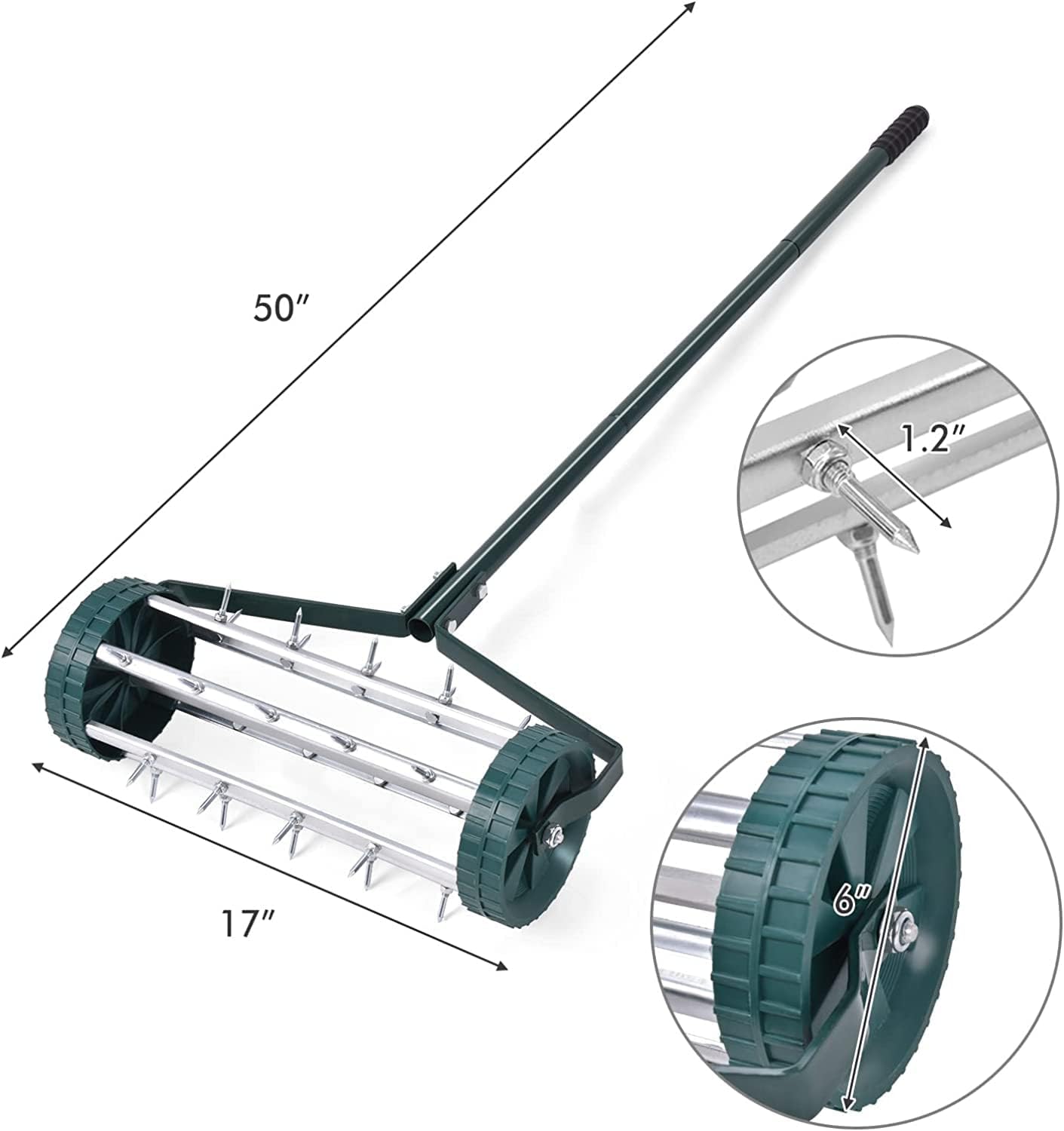 S AFSTAR 17-Inch Rolling Lawn Aerator, Spike Lawn Aerator Roller with 50-Inch Anti-Slip Handle & Tine Spikes, Garden Grass Lawn Soil Aeration Tool, Lawn Aerator Machine for Garden Patio Yard