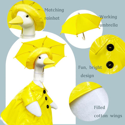 Waterproof Goose Raincoat Outfit with Umbrella for 23 inch Porch Statues, Autumn Garden Decor & Windproof Yard Sculptures