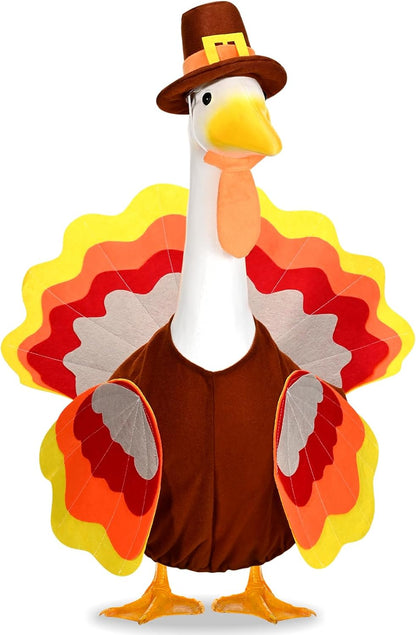 Thanksgiving Turkey Porch Goose Outfits Fall Lawn Goose Clothes, Fits 23" Cement Plastic Goose Statue for Autumn Outdoor Garden Yard Patio Statue Art Decoration