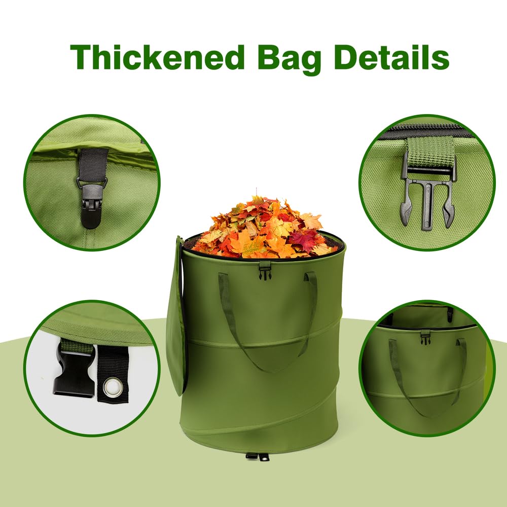 Reusable Lawn and Leaf Garden Bag, Collapsible/Pop Up Trash Can, 18x22 in Garbage Can and Recycling Bin with Lid for Home Storage, Laundry, Camping, Garden (2Pcs-Green 24 Gallons)