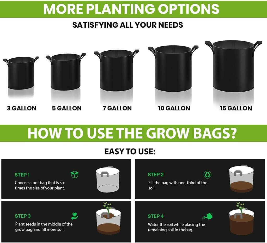 Gardenera Fabric Grow Bags - 10-Pack 7 Gallon Planters with Handles, Perfect for Growing Vegetables, Flowers, and Herbs in Small Spaces