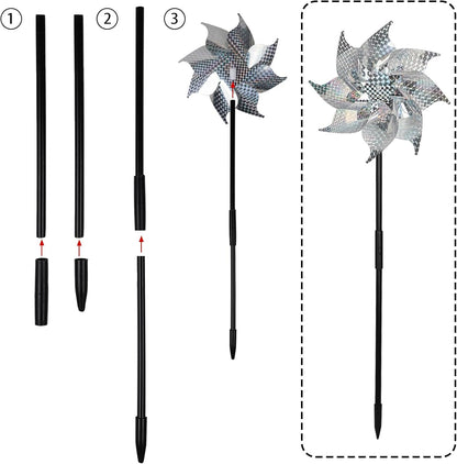 15 Pack Reflective Pinwheels with Stakes, 18.5" Plastic Bird Blinder Sparkly Pin Wheel Scare Birds and Animals Away Spinner Pinwheels for Lawn Yard Garden Farm