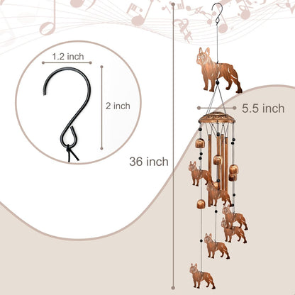 French Bulldog Wind Chimes for Outside, Metal Windchimes Outdoors Birthday Gifts for Women Memorial Sympathy Wind Chimes for Patio Garden Yard