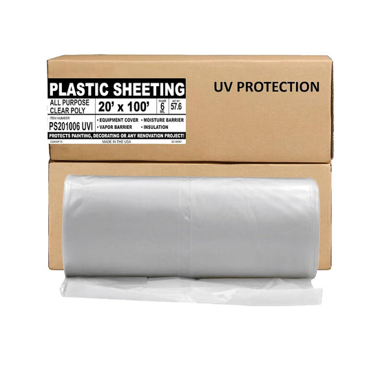 Aluf Plastics Sheeting UV Protection - 20' x 100', 6 MIL Heavy Duty Gauge - Clear Vapor and Moisture Barrier Sheet Tarp/Drop Cloth for Greenhouses, Painting, Furniture Covers, Carpet Cover, Floor