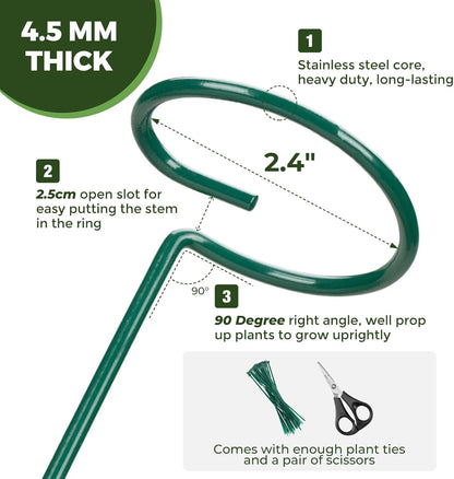 Kingsyard 16 Inch Plant Support Stake - 20 Pack, 4.5mm Thick All Metal Garden Plant Support Stakes for Outdoor Plants Single Stem Flowers Dahlia Lily Rose Peony Hydrangea Tomatoes Sunflower Gladiolus