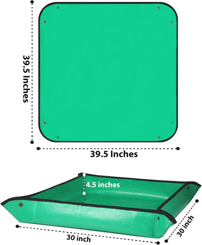 HKZ Repotting Mat for Indoor Plant - 39.5'' x 39.5'' Planting Soil Mess Control, Portable Succulent Planting Potting Tray Waterproof Gardening Bonsai Tools Transplanting(Pale Green)