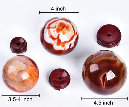 JIC Gem Large Red Agate Crystal Ball 4 inch(100mm) Round Healing Crystals Decorative Sphere with Wooden Stand Meditation Witchcraft Home Decor