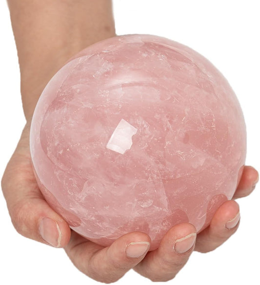 Large Rose Quartz Crystal Sphere Natural Pink Healing Crystal Ball with Stand Meditation Decorative