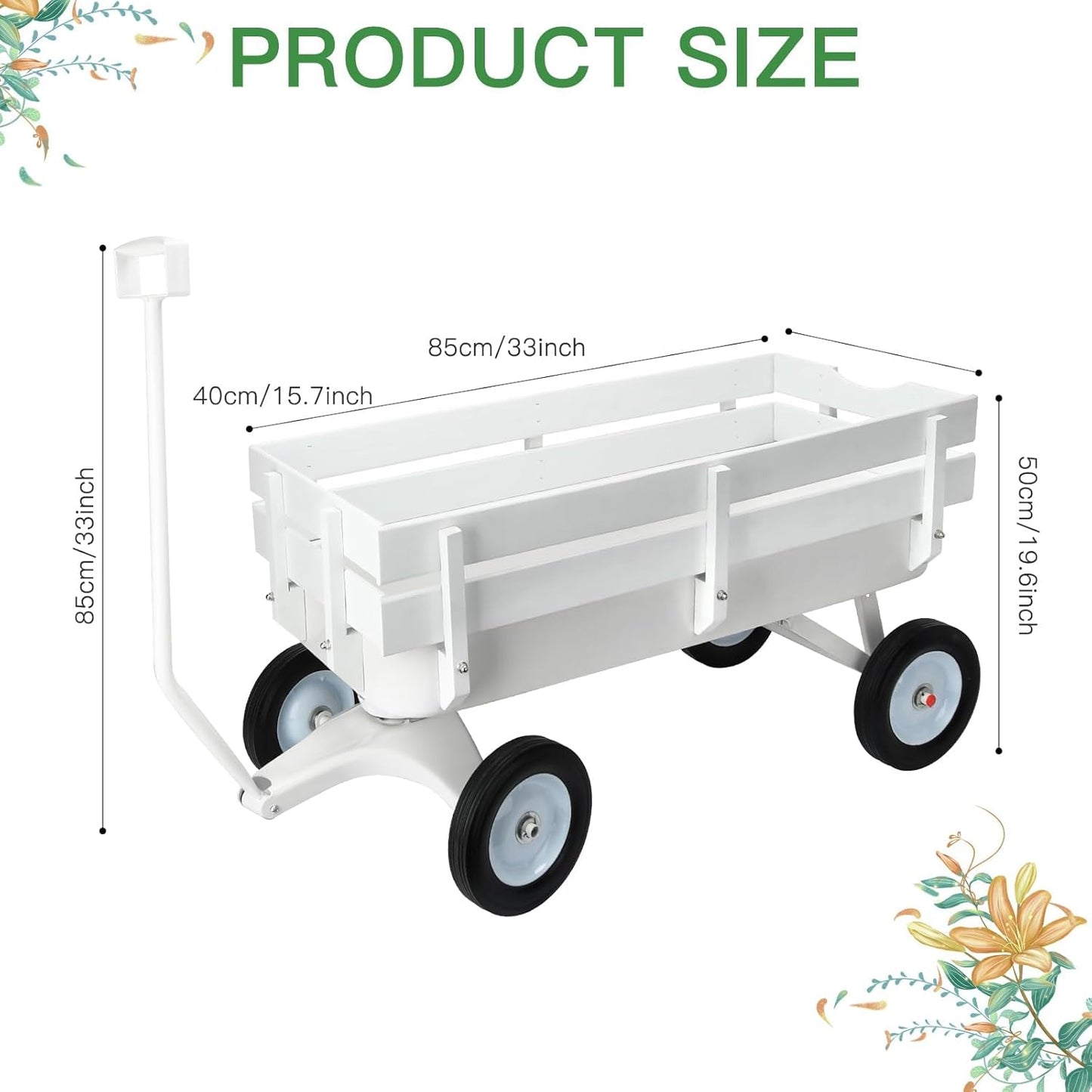 All Terrain Wagon,Heavy Duty 33Inch Sport Cargo Wagon with Removable Wooden Side Panels,Big Tires and Wide Grip Handle,Ideal for Weddings and Flower Girls,White