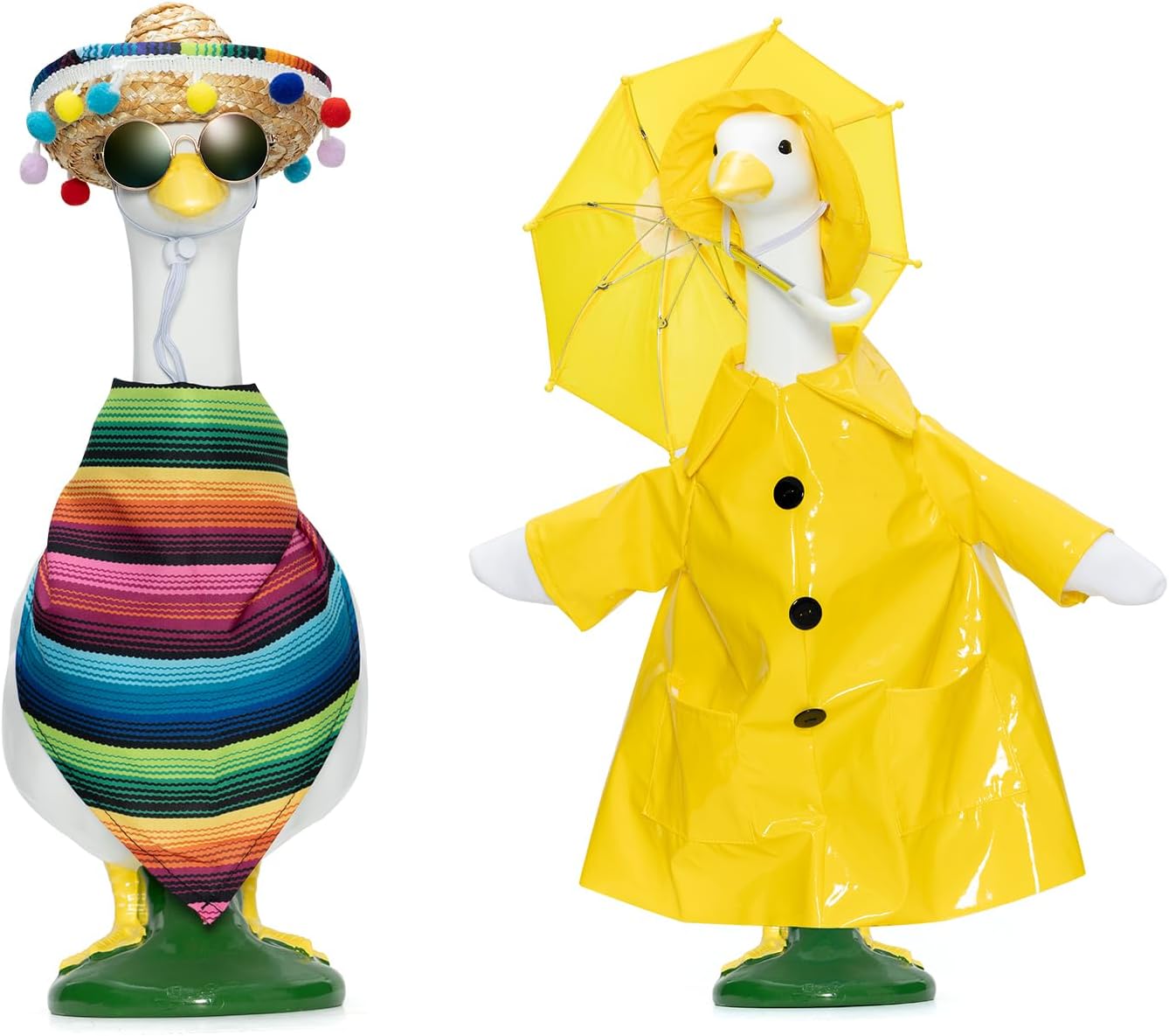 2 Set Lawn Goose Outfits – Mexican Theme with Bandana & Yellow Raincoat Costume for 23"/17" Goose Statues – Ideal for Garden, Patio, or Yard Decor