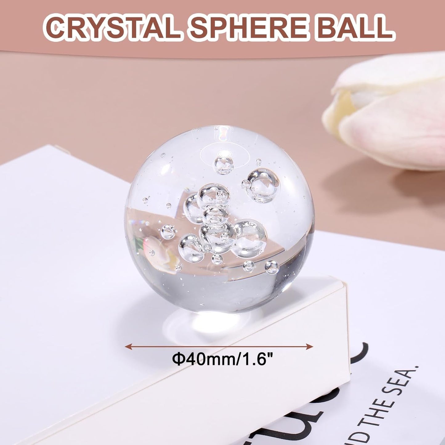 uxcell 40mm/1.6" Crystal Sphere Ball Bubble Glass Solid Decorative Sphere Crystal Ball Prop Ornament for Feng Shui Divination Fortune Telling Tabletop Fountain Decoration, Clear