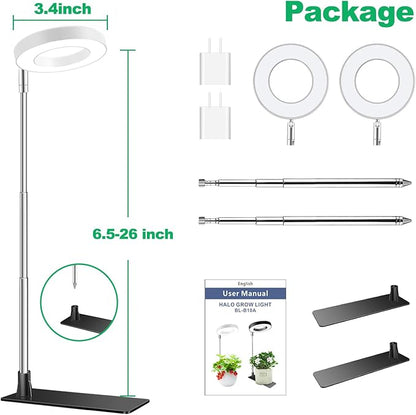 Grow Lights for Indoor Plants,Full Spectrum Plant Lights for Indoor Growing with with 3/9/12H Timer, 3 Color Modes, 10 Brightness, 6.5"-26" Height Adjustable Small Grow Light, 2 Pack(3.4in)