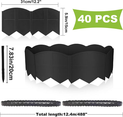 Vashly 40Ft Landscape Edging No Dig, 5.9In Garden Edging Border with 40Pcs Stakes, 40Pcs Plastic Flower Bed Border Flexible for Landscaping, Lawn Patio, Pathway, Black