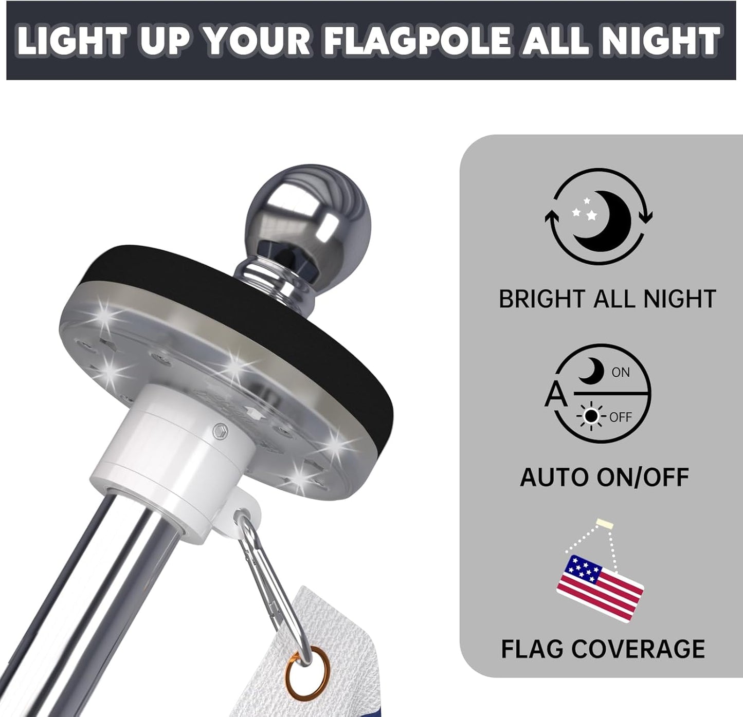 ZMTECH 2PC Flagpole Solar Light, Solar Flag Pole Lights, Outdoor Waterproof LED for 5-10FT Flag Poles, Flag Light Fits 1in Diameter Poles, Auto On/Off & Solar Charging (Black)