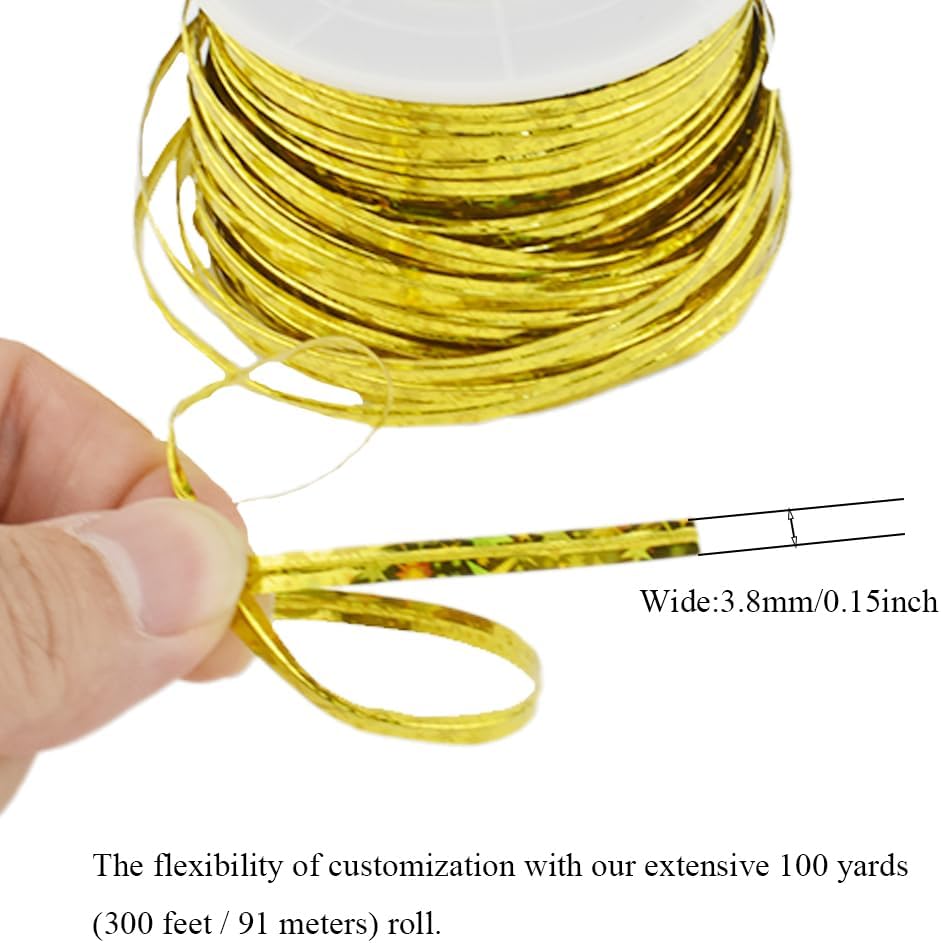 HAHIYO 100Yards/300Feet/91M Holographic Gold Metal Twist Ties Bread Candy Coffee Bag Ties Plant Garden Twist Ties for Cellophane Treat Bags Gift Wraping Bags Plastic Bags Party Cake Present Art Crafts