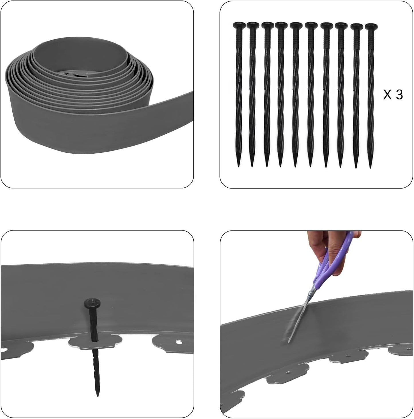 33FT Landscape Edging, 4in Tall Garden Edging Border with 50pcs Stakes Straight Top Edging for Yard Garden DIY Flower Beds Sidewalks Paver Edging, Grey