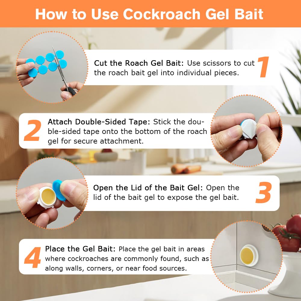 16 Pack Cockroach Gel Bait, Highly Effective Roach Gel Bait Indoor Infestation Solution, Fast Acting Cockroach Killer Indoor Home Kitchen Use, Easy to Apply & No Mess Roach Bait, Long-Lasting