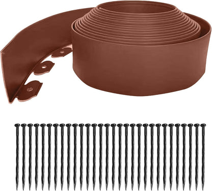 Landscape Edging Kit,33ft Garden Borders Edging Landscape Edging Border【4INCH Hight】 Flexible Lawn Edging Include 30 Stakes, Paver Edging for Yard, Lawn, Gardens(Brown)
