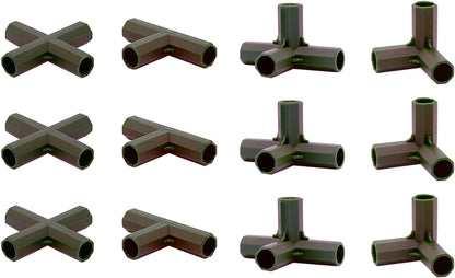 12PCS Fitting 16MM 4 Types Stable Support Heavy Duty Greenhouse Frame Building Connector Black Suitable for Grape Trellis Sunscreen Shed Gardening
