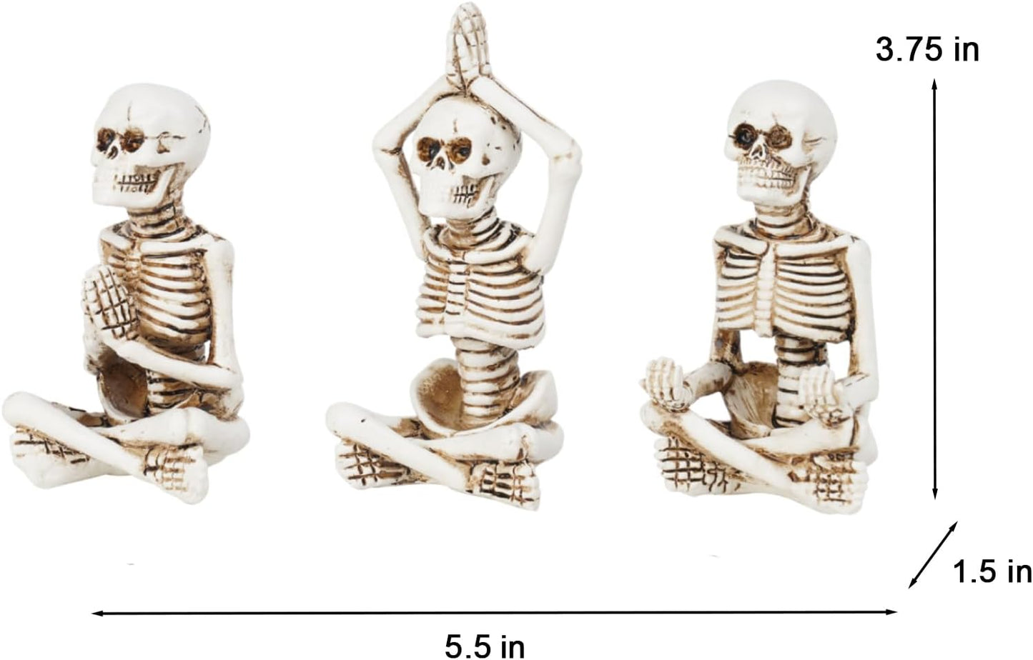 Newman House Studio Halloween Skeleton Decor - Realistic Meditating Skeleton Statues, Set of 3, 2*1.5*3.75 in Resin Indoor Zen Skull Decor
