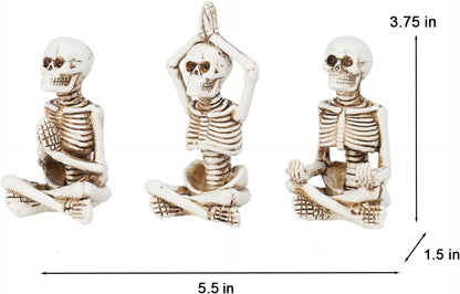 Newman House Studio Halloween Skeleton Decor - Realistic Meditating Skeleton Statues, Set of 3, 2*1.5*3.75 in Resin Indoor Zen Skull Decor