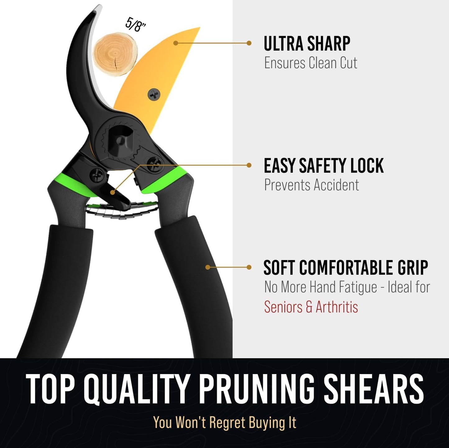 Ultra Sharp Japanese Steel Pruning Shears - Cuts 3X Easier, Weak Hand Arthritis Clippers