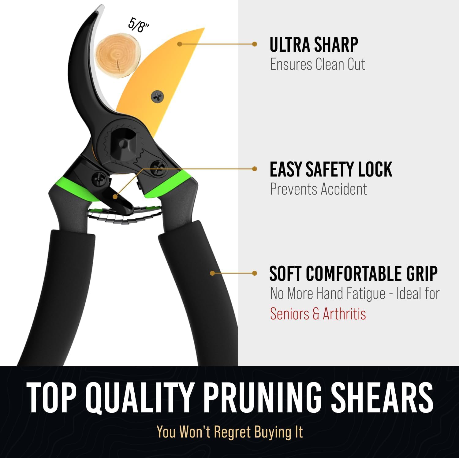 Ultra Sharp Japanese Steel Pruning Shears - Cuts 3X Easier, Weak Hand Arthritis Clippers