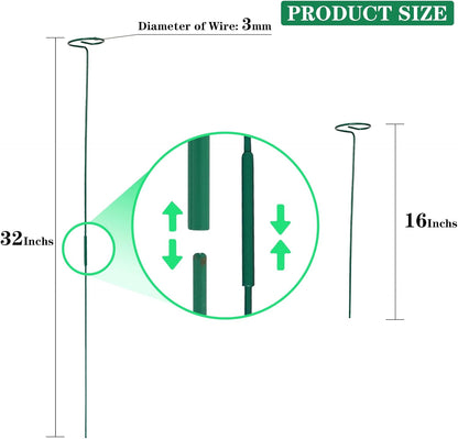 4 Pack Plant Stakes,Plant Support Stakes for Two Sizes(16 or 32 Inches),Plant Stakes for Outdoor Plants,Garden Flower,Tomato(Green)