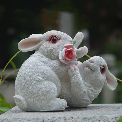 Garden Statues Bunny Decor Resin Flower Rabbit Figurine Cute Fairy Garden Decor Outdoor Statues for Patio Yard Porch Balcony Gifts for Women Mom Grandma White