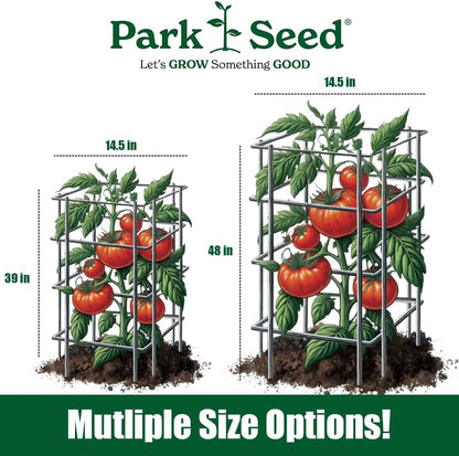 Park Seed Tomato Cages – 39" Tall Heavy-Duty Plant Supports for Tomatoes, Peppers, Cucumbers, and Climbing Vegetables, Foldable Metal Garden Trellis, Pack of 3