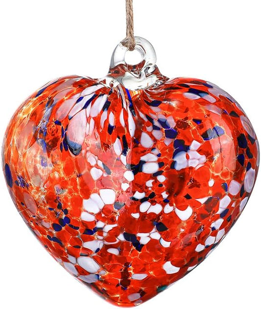Hand Blown Glass Gazing Balls for Garden Love Heart Hanging Friendship Balls Christmas Ball Ornaments for Xmas Tree Decoration (Red - A)