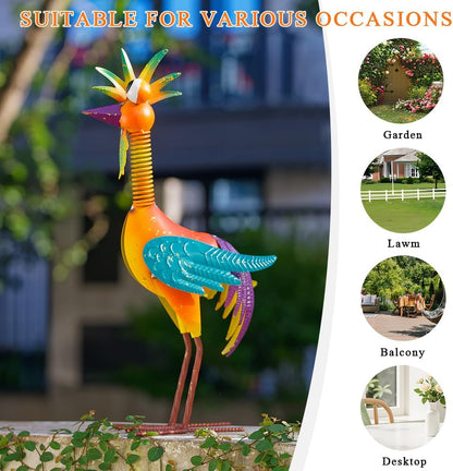 Metal Wacky Rooste Garden Statue, Rooster Decor Yard Statue Decorations Outdoor, Chicken Yard Art for Outside, Patio, Backyrad, Lawn (Orange)