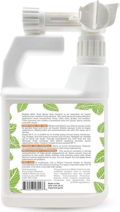 Mighty Mint Peppermint Oil Lawn & Yard Bug Control Spray – Natural Outdoor Pest Repellent for Fleas, Ticks, Mosquitoes, Ants, and More – Plant-Based, Extra-Strength Formula – 32 oz (Pack of 2)