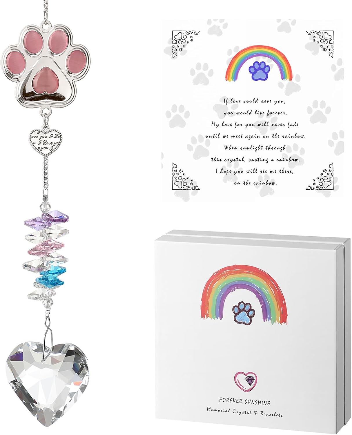 Funoasis Unique Gifts Crystal Suncatcher Dog & Cat Memorial Gift for Loss of Pet Window Hanging Home Decoration (Pink)
