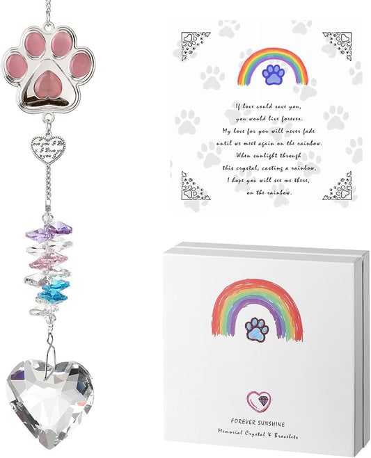 Funoasis Unique Gifts Crystal Suncatcher Dog & Cat Memorial Gift for Loss of Pet Window Hanging