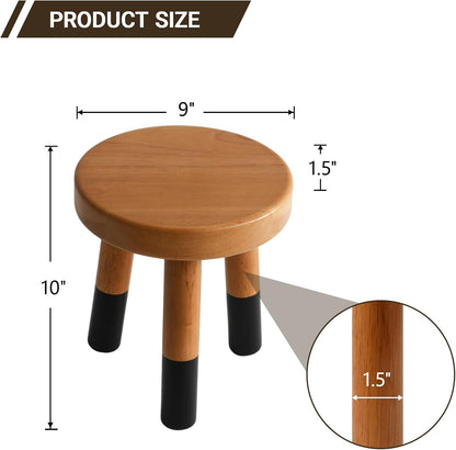 Rubber Wood 9" Round Plant Stand |Dip Dyed Black Stool, Wood Riser |Milking Stool (10" H)
